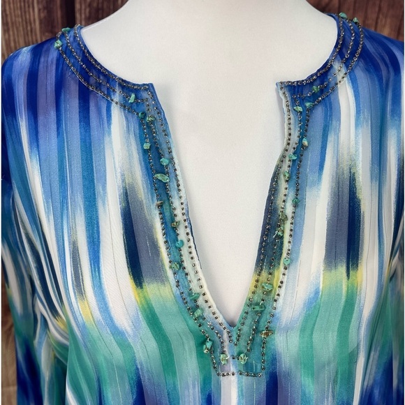 Chico’s metallic Ikat print embellished V-neck sheet blouse women’s size XL - Picture 3 of 17